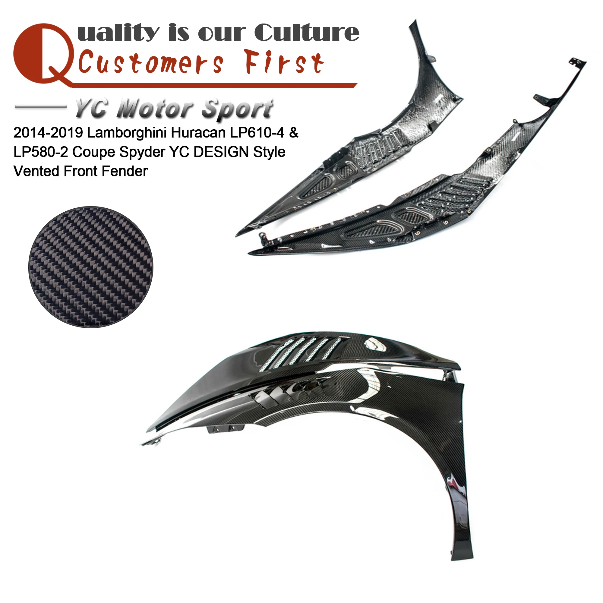 Dry Carbon Fiber YC DESIGN Style Front Fender Fit For 14-19 Huracan LP610-4 & LP580-2 Coupe Spyder Vented Front Fender