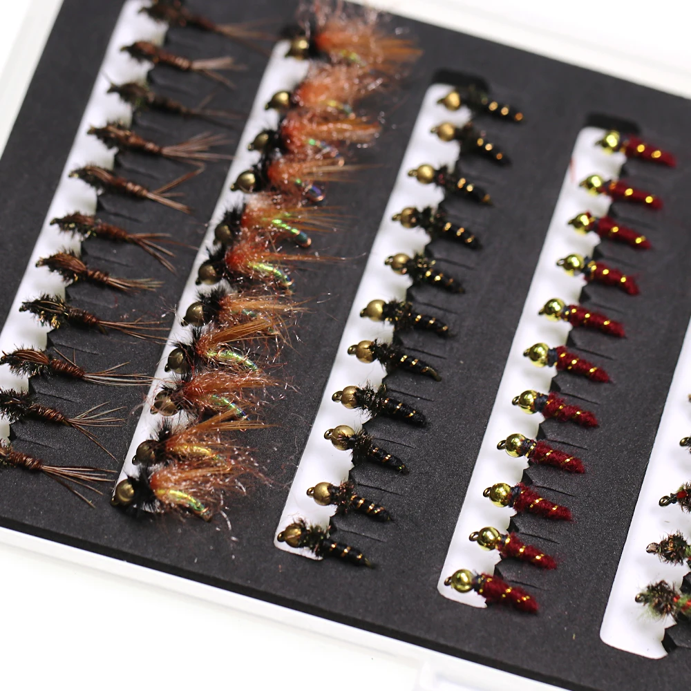 ICERIO 80pcs/Set Portable Boxed Dry Flies Nymph Scud Midge Tying Hook Trout Fishing Fly Lure Baits