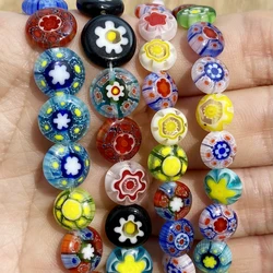 Candy-like Colorful Disc Shape Flower Flower Patterns Millefiori Glass Lampwork Loose Crafts Beads For DIY Popular Accessories