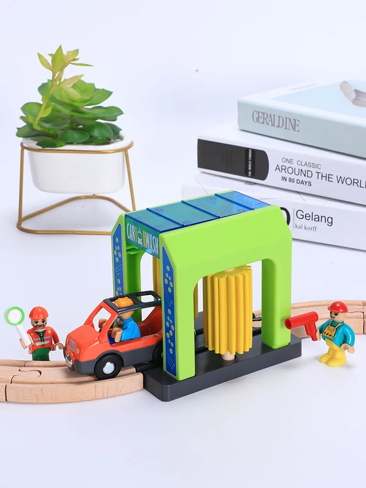 Scene track toy simulation plastic car washing room city scene police station suit compatible brand magnetic small train track