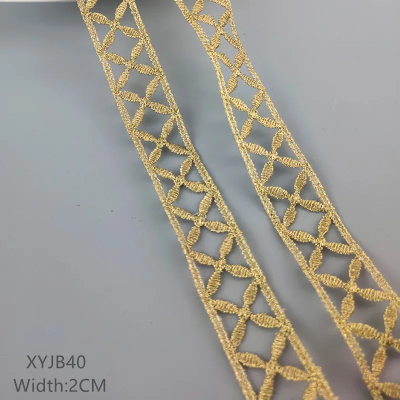 zsbszc Neue 10 Yards Breite 2CM genähte goldene Spitzenborte DIY elegante Kleidungszubehör Makramee-Stickspitze kostenloser Versand XYJB40 – Detail 2