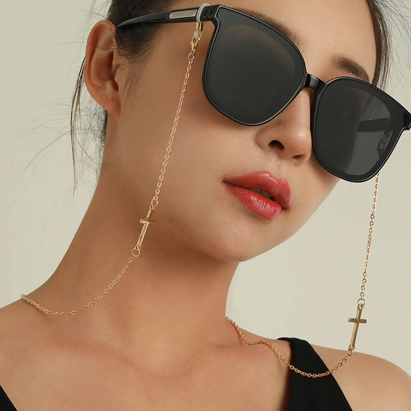 Fashion Reading Glasses Chain with Cross Pendant Women Metal Cords Sunglasses Spectacles Holders Eyeglass Lanyard Strap