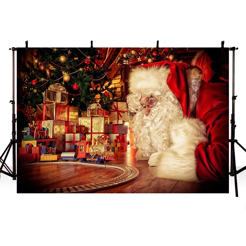 Avezano ฉากหลังสุขสันต์วันคริสต์มาสต้นฤดูหนาว Santa Claus ของขวัญเตาผิงเด็กถ่ายภาพพื้นหลัง Photo Studio Photozone