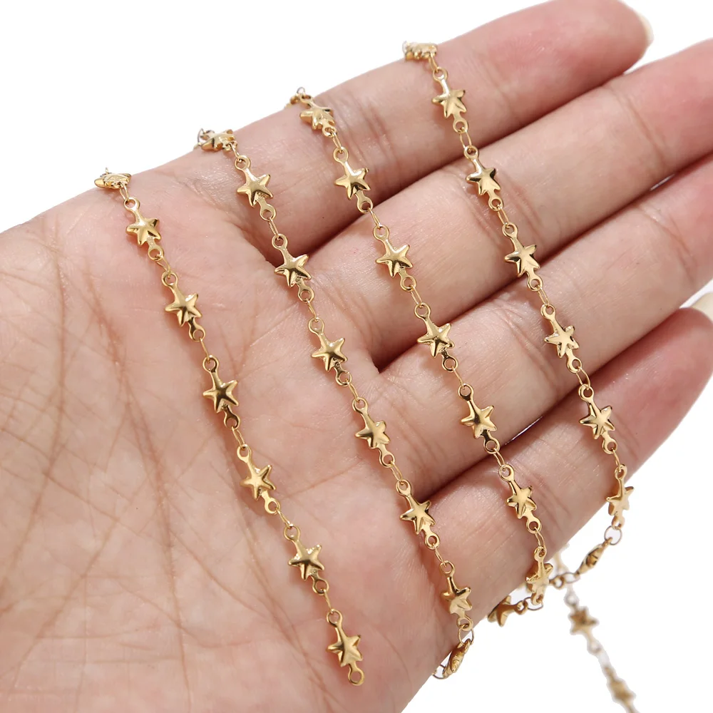 

5 Meter Handmade Soldered Real Gold Plated Stainless Steel Chain with Star Charms for Jewelry Making DIY Bracelet Choker Anklet