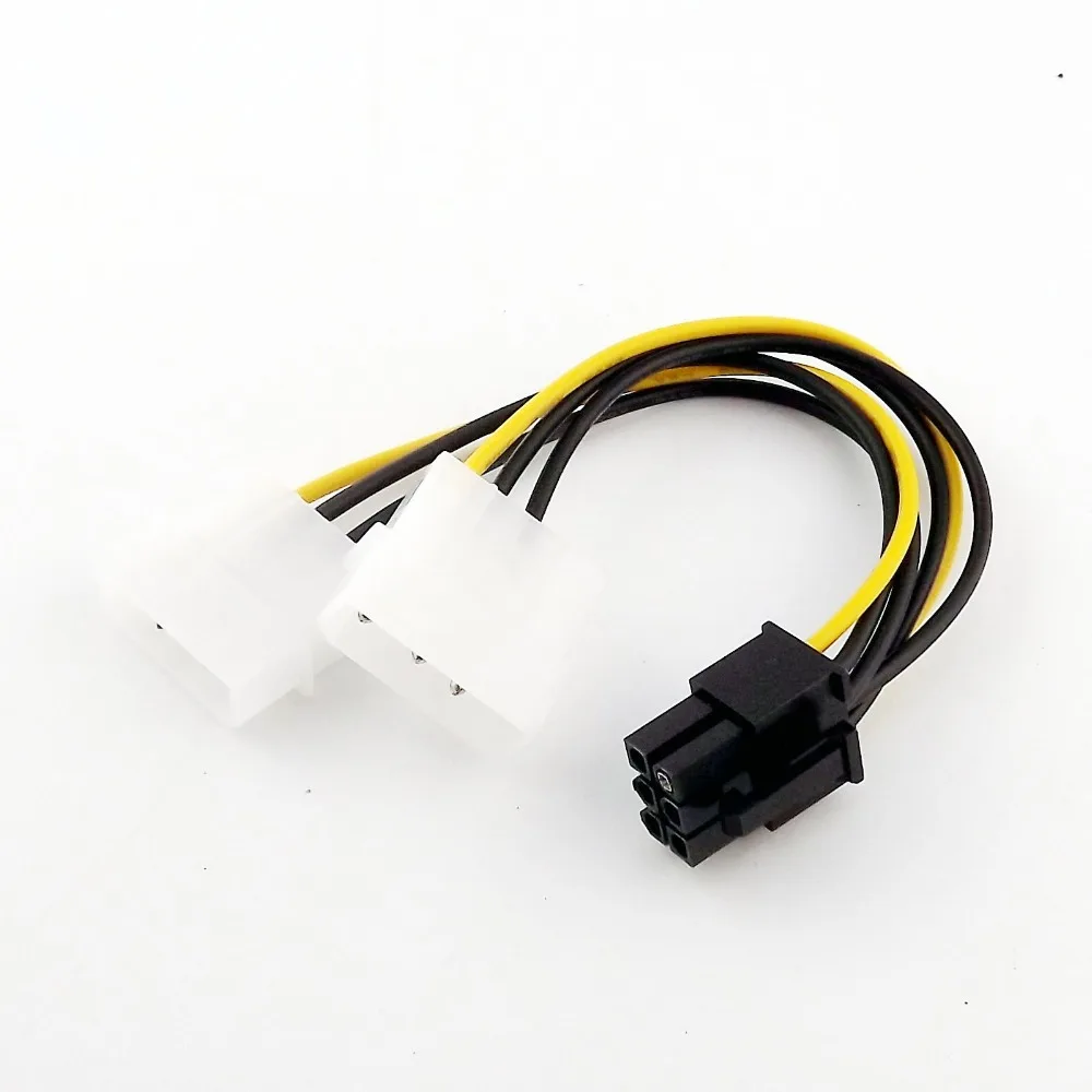 1x doble 4 pines Molex a 6 pines PCI-E, convertidor de fuente de alimentación, conector Y Cable divisor 15cm