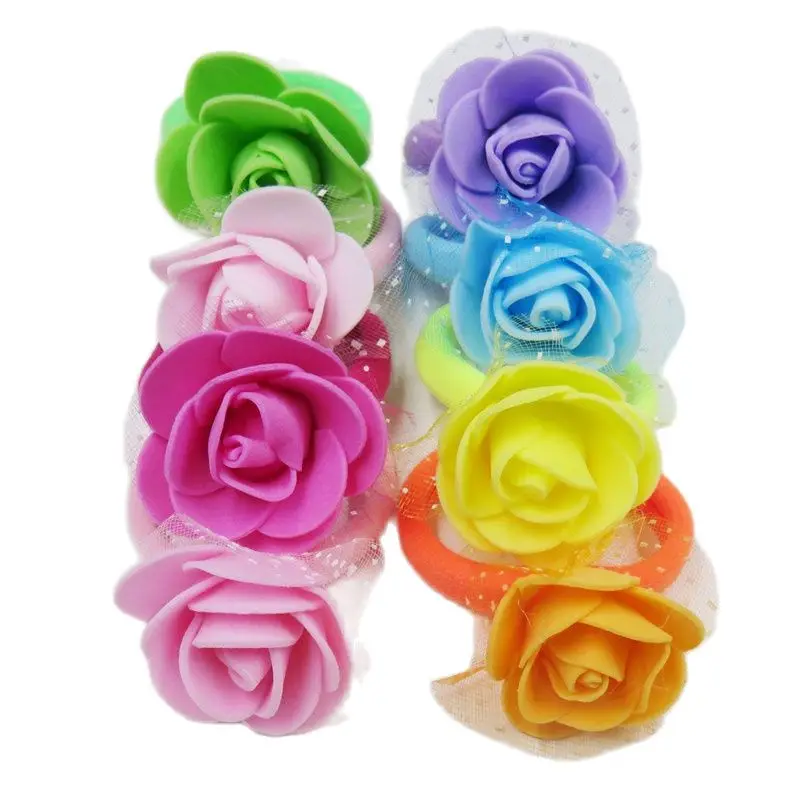 10PCS/LOT Pretty Rose Flower Elastic Hair Bands Toys For Girls Handmade  Hair Tie Scrunchy Kids Hair Accessories For Women 2021