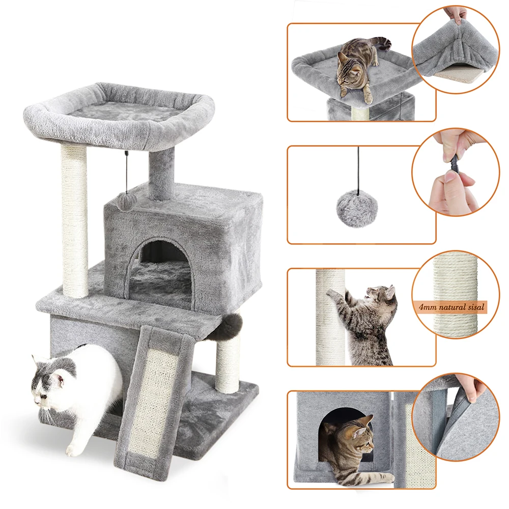 Pet Cat Tree Tower Condos House Scratcher Scratching Posts for Cat Climbing Tree Toy Activity Protecting Furniture Pet Cat House