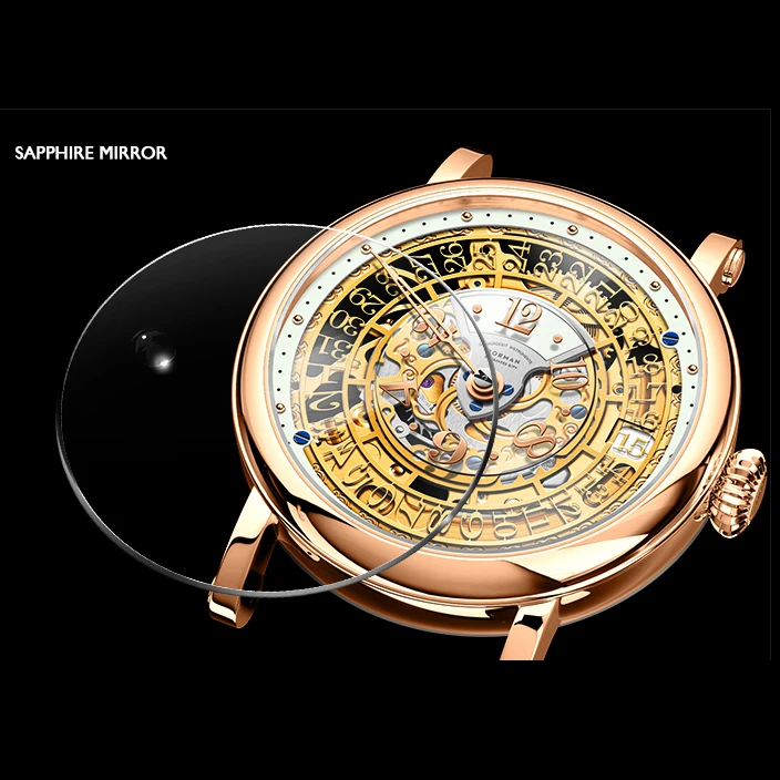 BORMAN Orologi di lusso da uomo, orologio automatico da uomo alla moda Orologi da polso meccanici scheletrati Zaffiro impermeabile in acciaio inossidabile