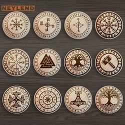 NEYLEND Engraved Wooden drawer Handle Viking style Design Nature Wooden Knobs Single Hole Beech Circular Cabinet Pulls Hardware