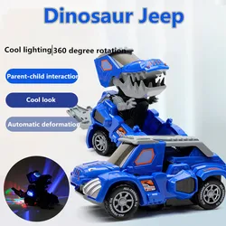 Electric deformation dinosaur jeep toy children's toy gift, LED light sound deformation dinosaur toy car