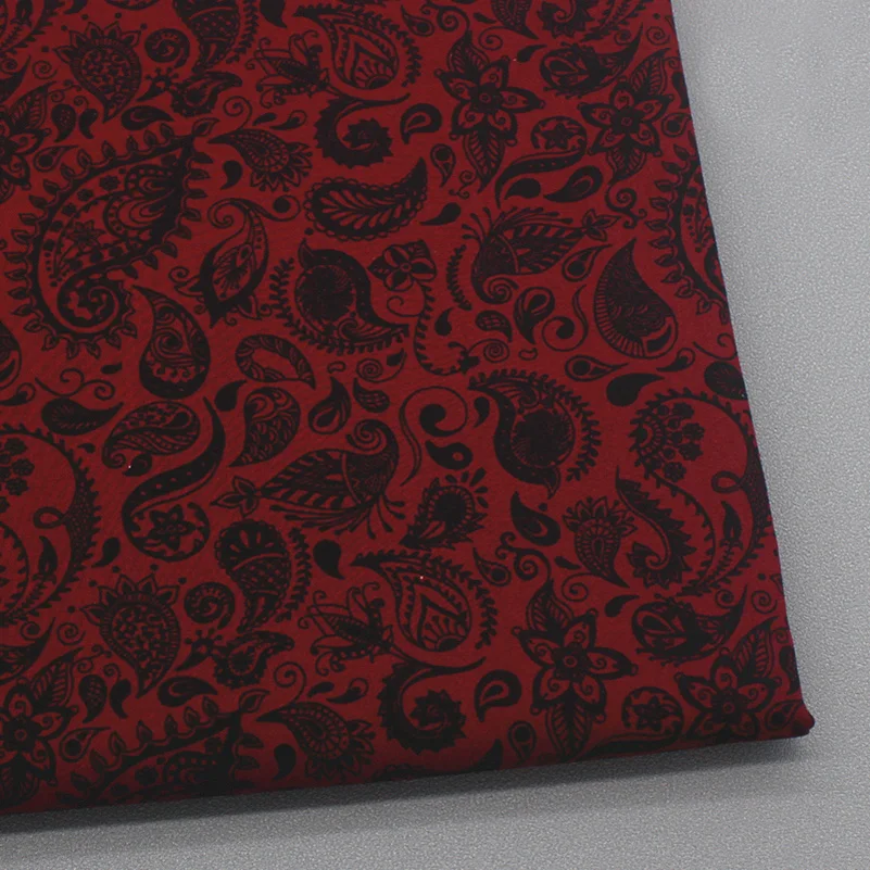 Black Cashew Paisley Printed Cloth Garment Fabric Phoenix Tail Ethnic Style Wishful Flower Pure Cotton Floral Poplin Fabric