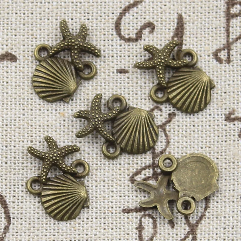 15pcs Charms Shell Starfish Connector Link 14x18mm Antique Making Pendant fit,Vintage Tibetan Silver color,DIY Handmade Jewelry