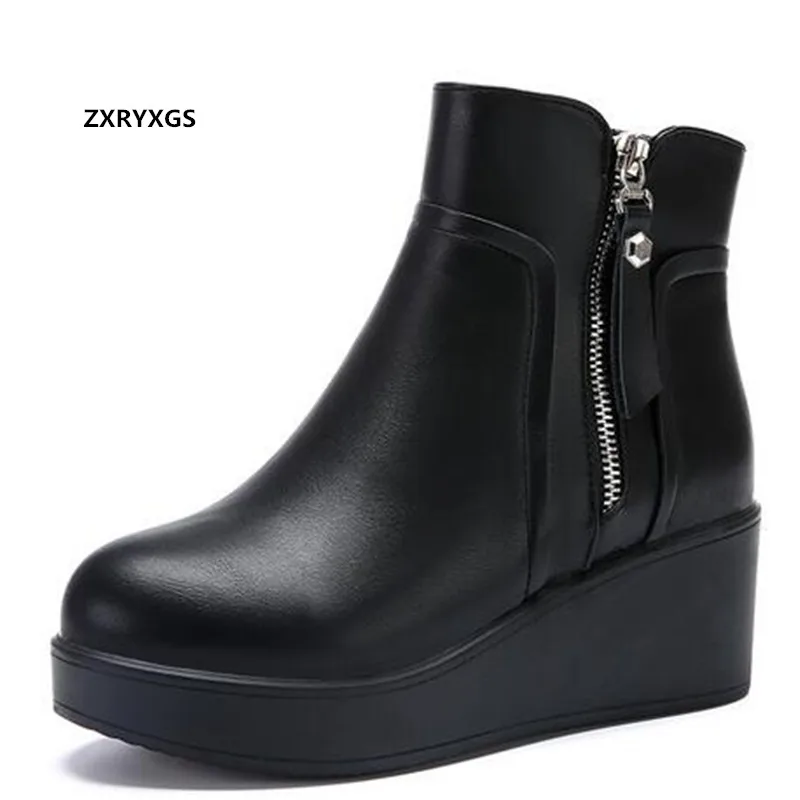 

2023 New Spring Single Genuine Leather Shoes Fashion Boots Platform Increase Boots Wedges High Heeled Boots Winter Snow Boots