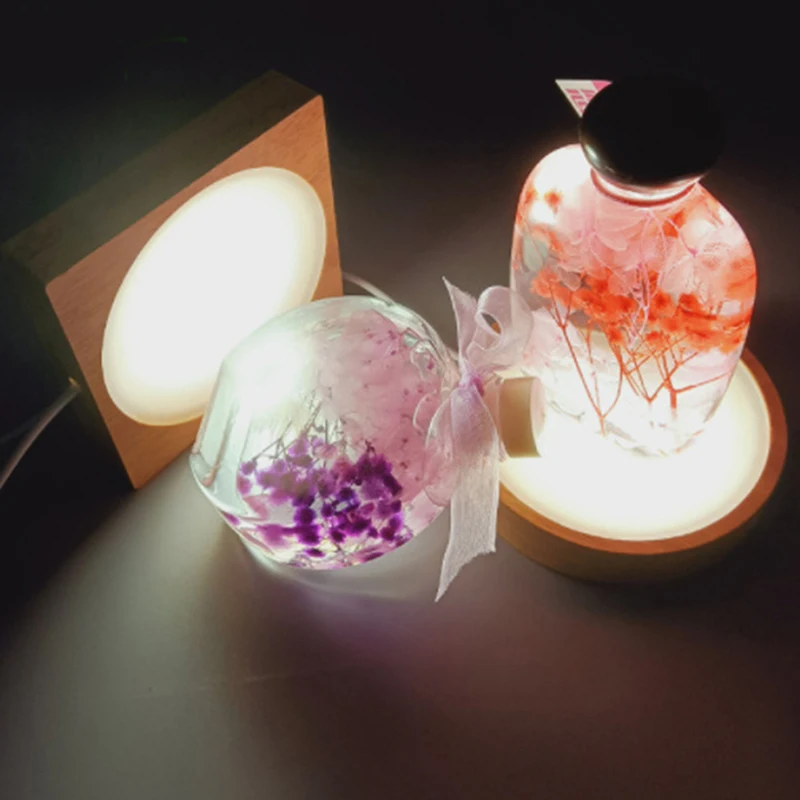 Wood Light Base Rechargeable Remote Control Wooden LED Light Rotating Display Stand Lamp Holder Lamp Base Art Ornament