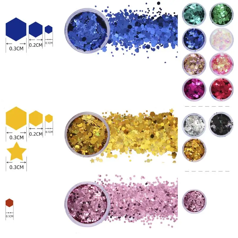 12 Colors Mixed Holographic Chunky Glitter Face Body Eye Hair Nail Resin Sequins A0NF