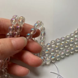 Natural Angel Aura Quartz Beads Titanium Coated Clear Quartz Stone Beads Strand DIY Loose Spacer Beads Accessories Dropship