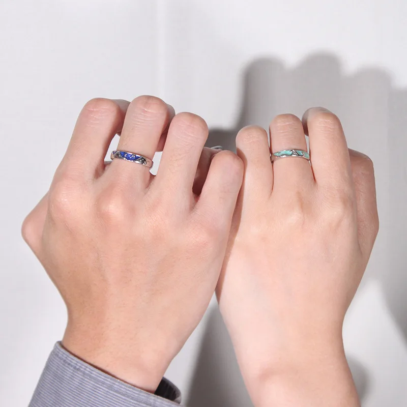 جديد Couple البيع زوجين فضي اللون الإبداعية السماء المرصعة بالنجوم البحر قابل للتعديل حلقة لمسافات طويلة الحب الذكرى هدية J465 #4