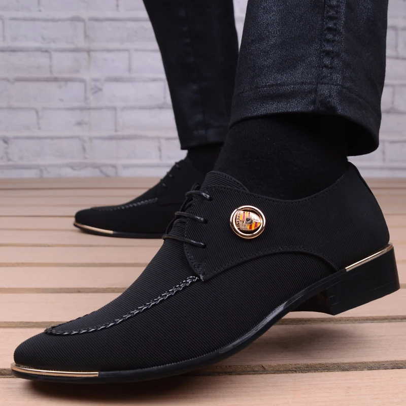 Business Men Leather Shoes Fashion Formal Dress Shoes Men Breathable Pointed Toe Office Wedding Shoes Flats Footwear Black Cloth