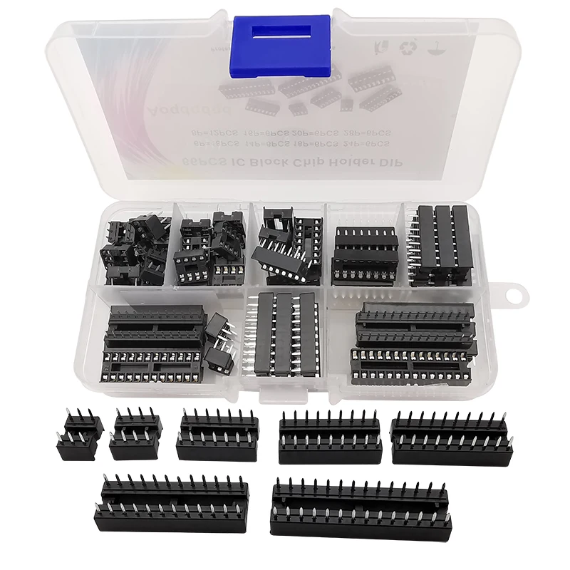 66Pcs/Box DIP IC Sockets Adaptor Solder Type 6/8/14/16/18/20/24/28Pin IC Socket For Arduino DIY