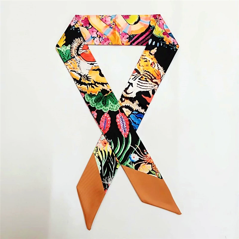 Tiger Colourful Printing Silk Scarf For Women Brand Skinny Scarf Foulard Fashion Handle Bag Scarf Head Scarves For Ladies