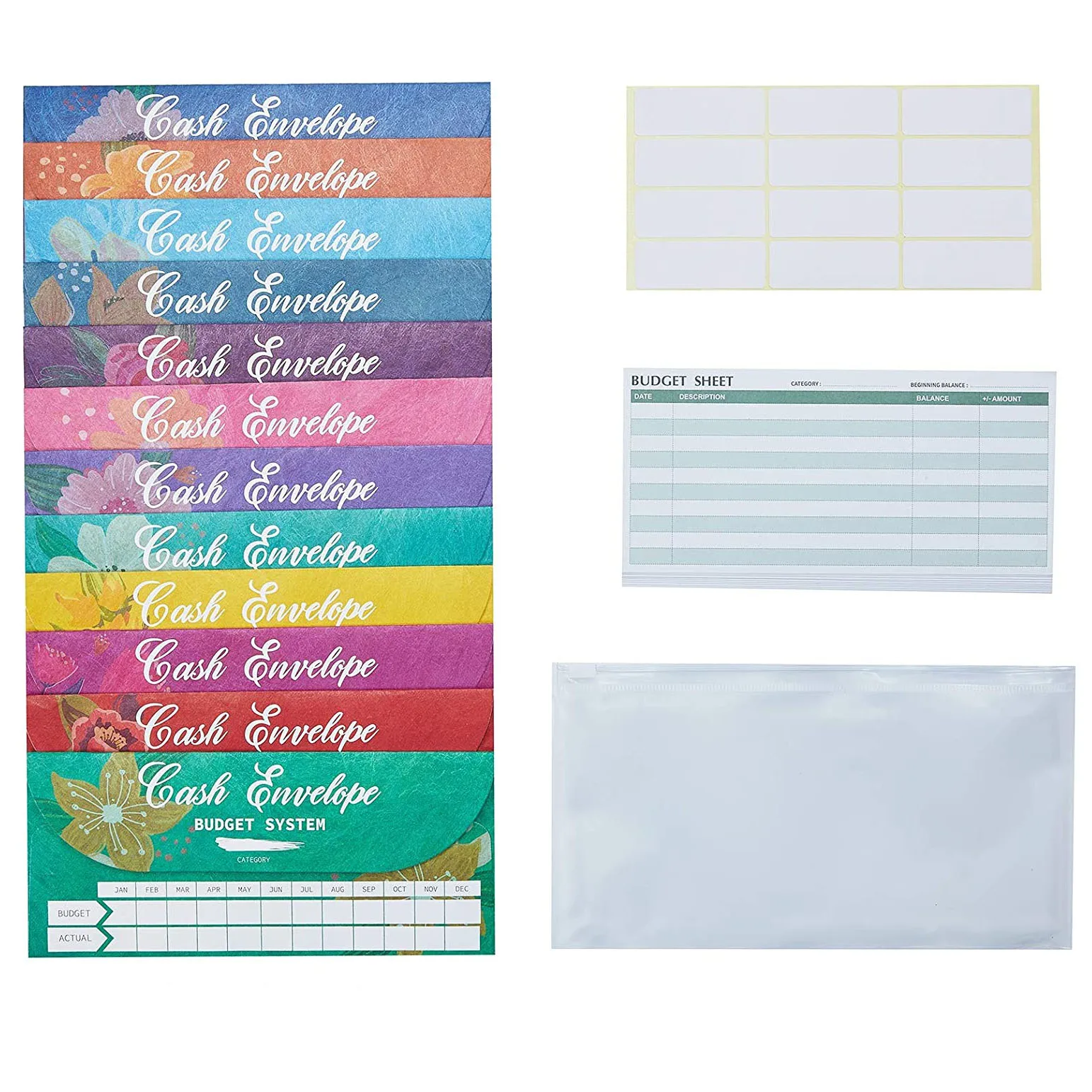 Cash Budget Envelopes Wallet System,12 Pcs Style Waterproof Envelopes for Saving Money,Cash Budget Envelopes with Budget Sheets