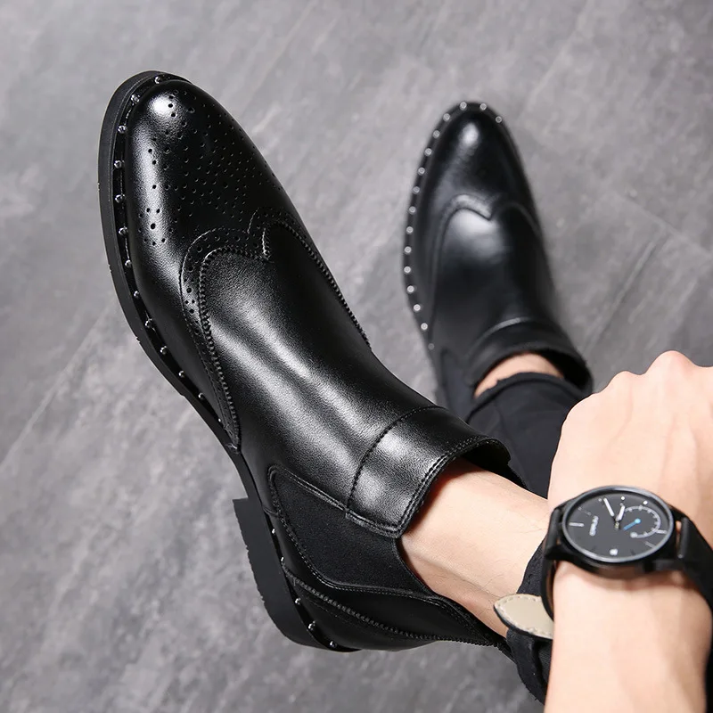 men's luxury fashion party nightclub dress chelsea boots soft leather bullock shoes brogue ankle boot short botas de homens male