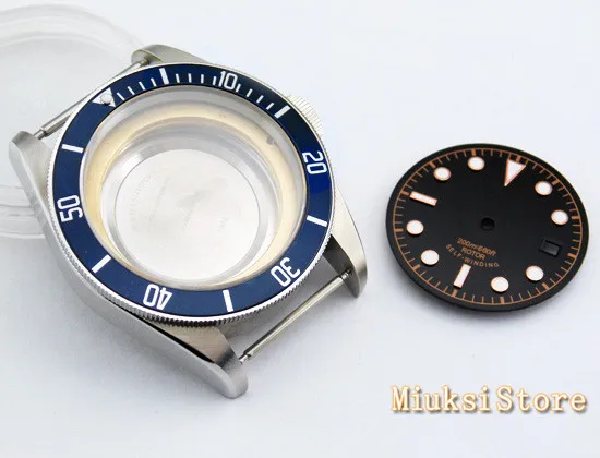 

41mm blue bezel sapphire glass watch case with dial suitable for miyota 8205/8215/821A ETA 2836 mingzhu 2813/3804 movement