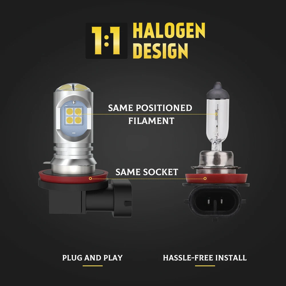 Route101-車の電球,ledフォグランプh8 h11 hb4 9006 h10 h16 psx24w ps19w,h7 h4 mini,自動drl 6000k,白と黄色のランプ,12v 24v