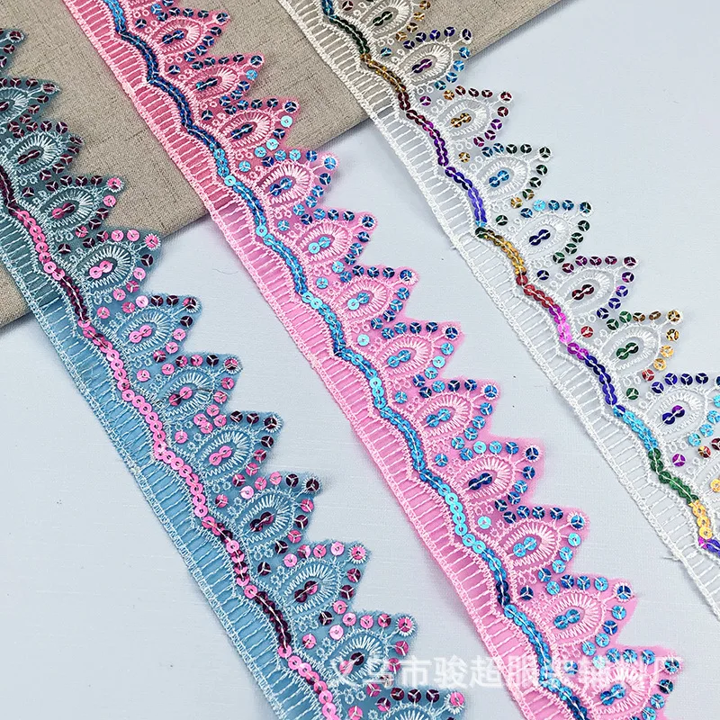 4Yards Sequined Flower Lace Ribbon Curtain Trims Curtain accessories Lace Trim Decoration Small side 5.6cm