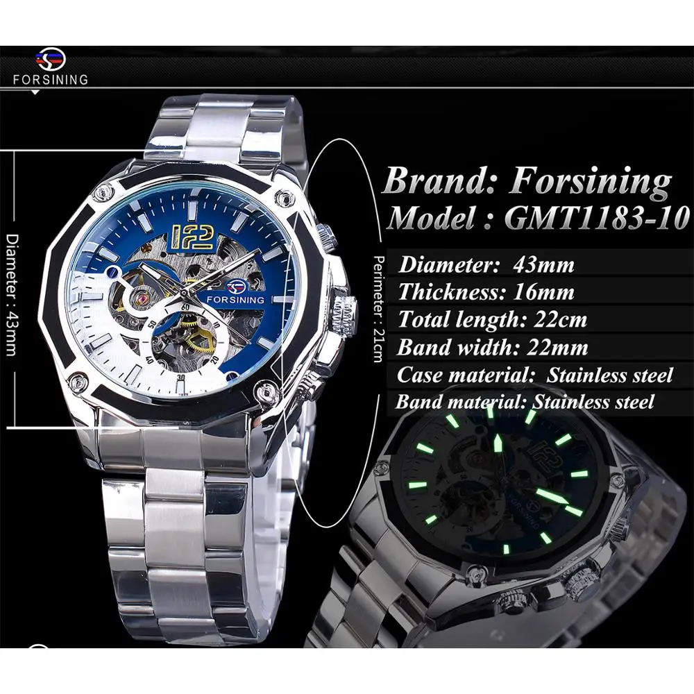 Forsining Mechanical Steampunk Sport Automatic Men Watch Top Brand Luxury Hour Timepieces Transparent Luminours Hand Male Clock