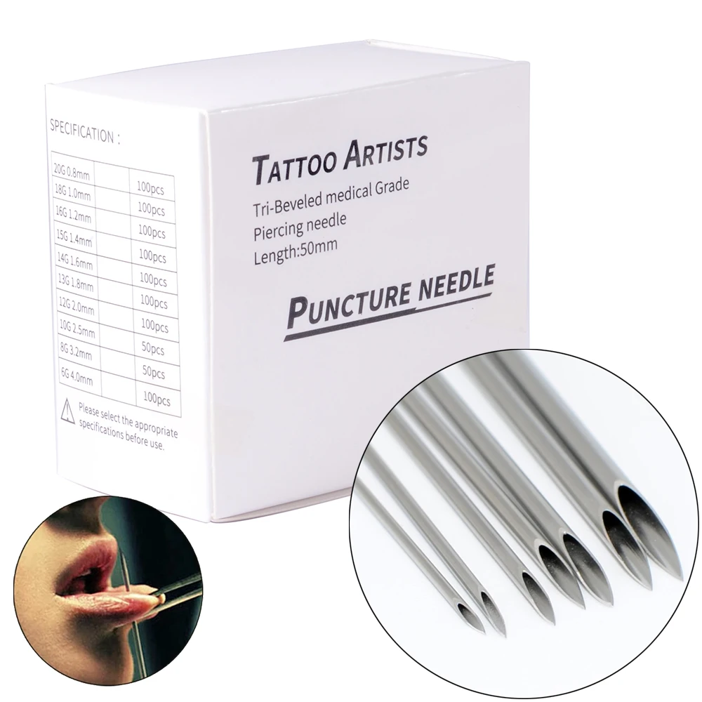 10PCS-100PCS Disposable Sterile Piercing Needles Medical Grade Tattoo Supply Ear Nose Tongue Lip Navel Piercing Tools 10-20G
