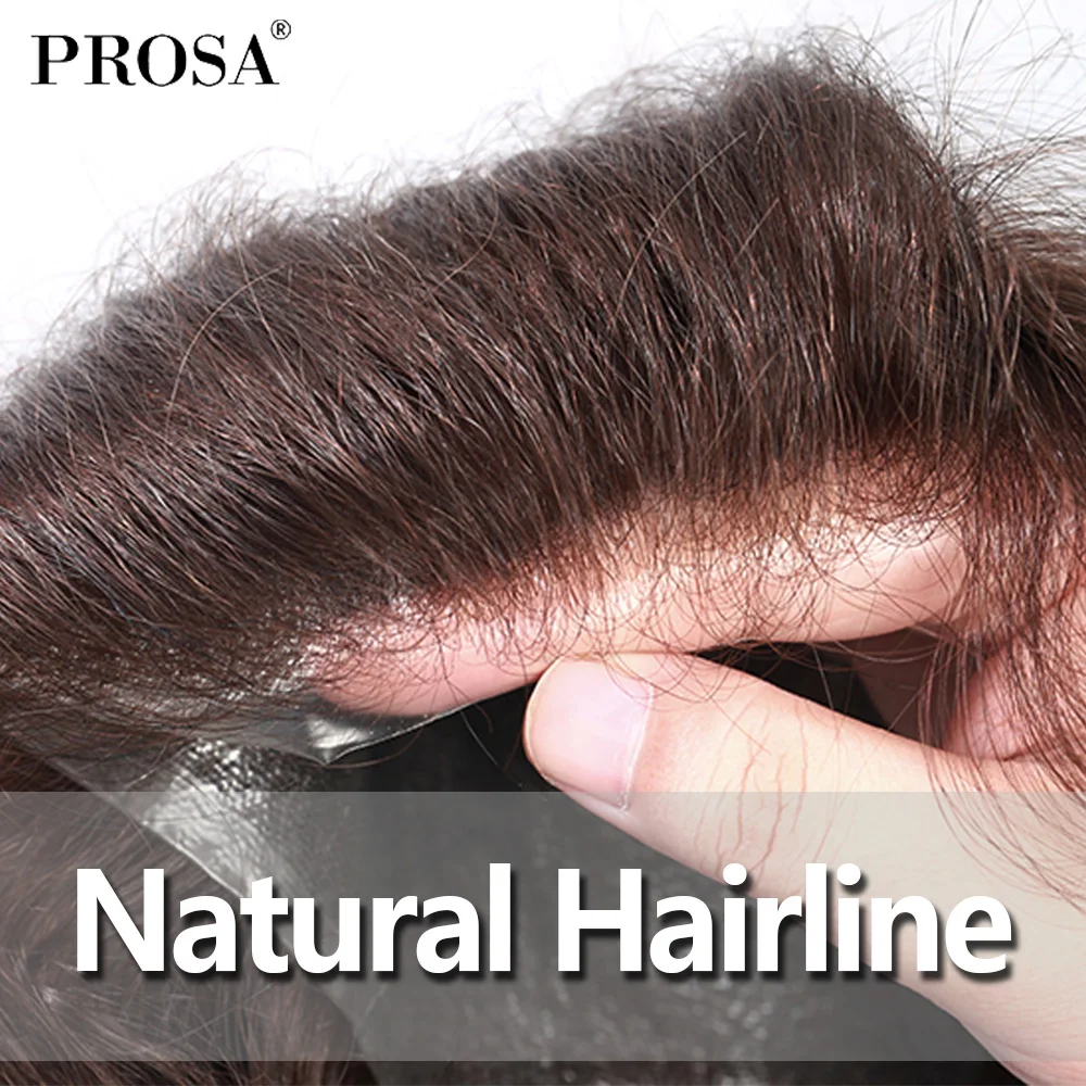 Peruca masculina de cabelo, pequena ondulada, fina, estilo v, sistema para homens, natural