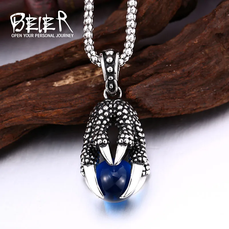 Beier 316L Stainless Steel Pendant Necklace Retail Eagle Claw Pendant Man\'s Super Cool CZ Charm Choker Accessories LLBP8-129R