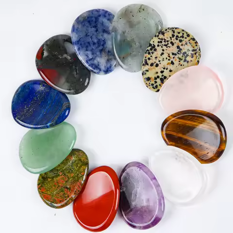Seven Chakra Worry Stone Hand Carved Thumb Stone Healing Crystal Skin Care Body Natural Crystal Mineral Beauty Product