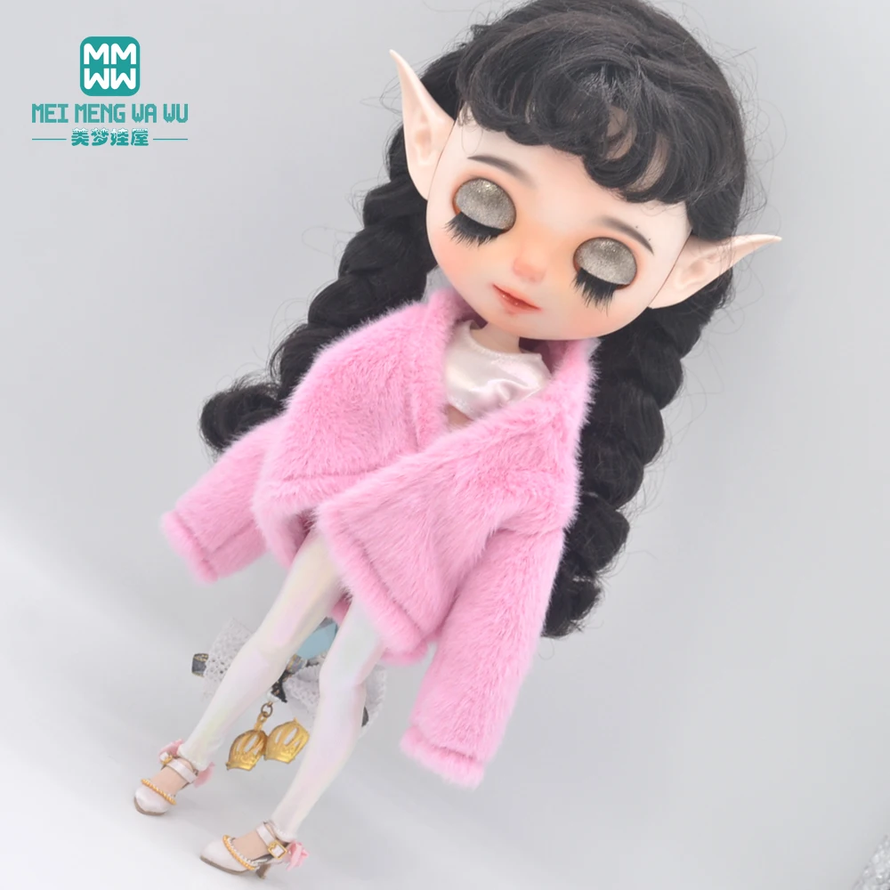 Fits Blyth Azone OB22 OB24 1/6 doll clothes Fashion Fur coat Tight leather suit High heel