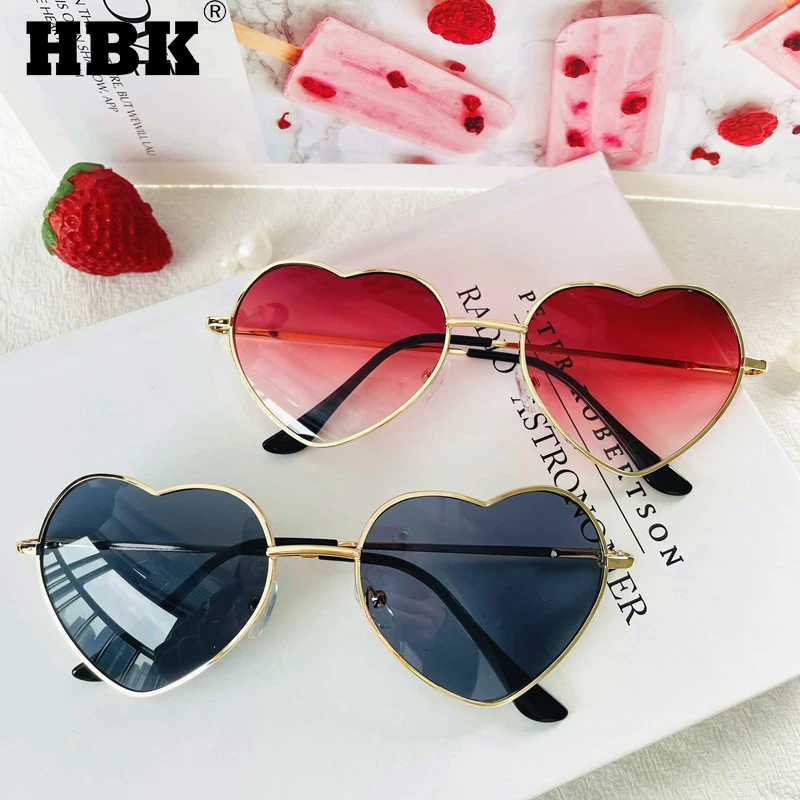 HBK Love Heart Shaped Sunglasses Women Men Small Red Sun Glasses Ladies Sexy Sweet Candy Brand Design Mirror Eyewear UV400