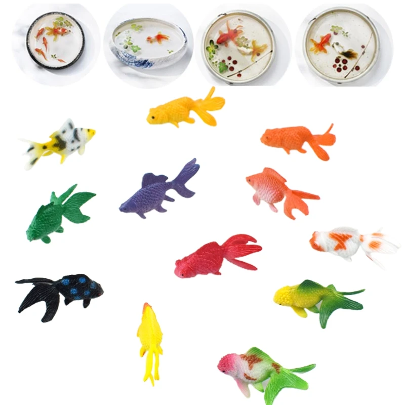 12 Pcs/Set Soft PVC Goldfishes Models Epoxy Filling Material Crystal Ocean Resin 3D Mini Fish Modeling Filler