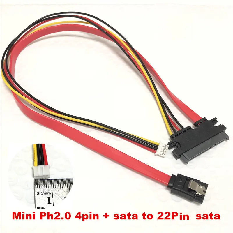 

10pcs Mini Small 4Pin PH2.0+SATA L Type 90 Degree HDD With shrapnel to 22(15+7)Pin hard disk drive SATA Data Power Supply Cable