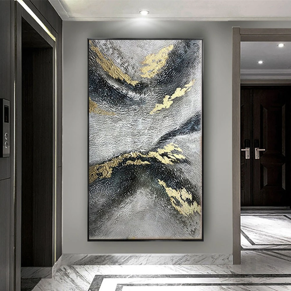 

Hot Sale Large Hand-Painted Oil Paintings Abstract Dark Gold Half Moon Shape Thick Texture Canvas Painting For Living Room Mural