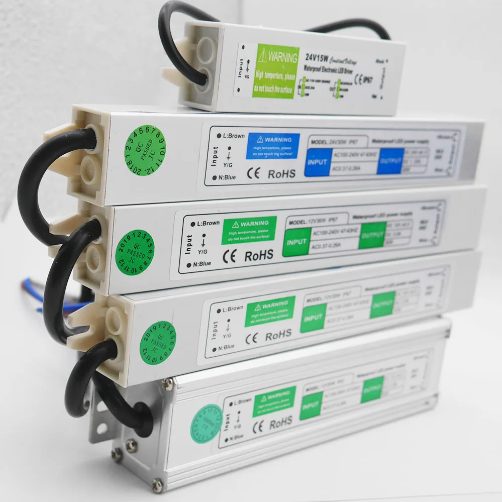 Waterproof  IP67 LED Transformer DC12V/24V 10W/20W/30W/36W/50W/250W LED Power Supply Adapter Driver for strip light