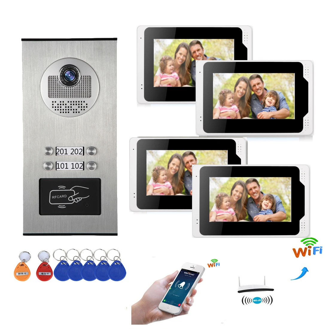12 wohnungen Tuya App Remote Entsperren Video Intercom 7 Zoll Monitor WIFI APP Video Tür Telefon Türklingel Home Security Intercom KIT