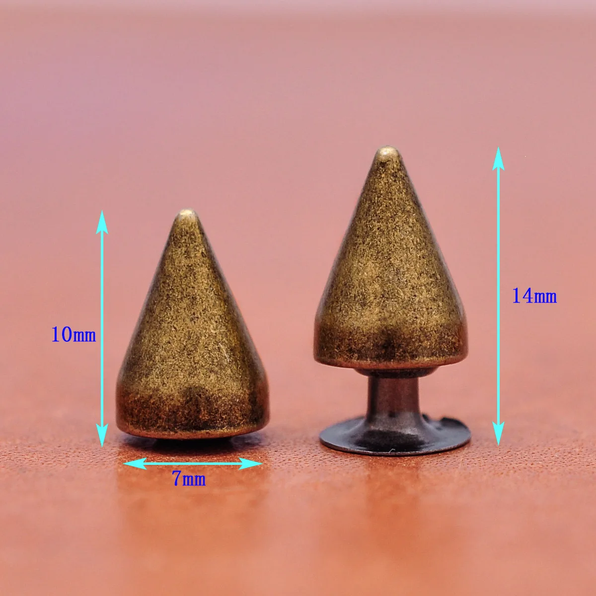 100X Quality Brass Spots Cone Metal Studs Leather craft Fasteners Rivet Stud Bullet Spikes Rivetback