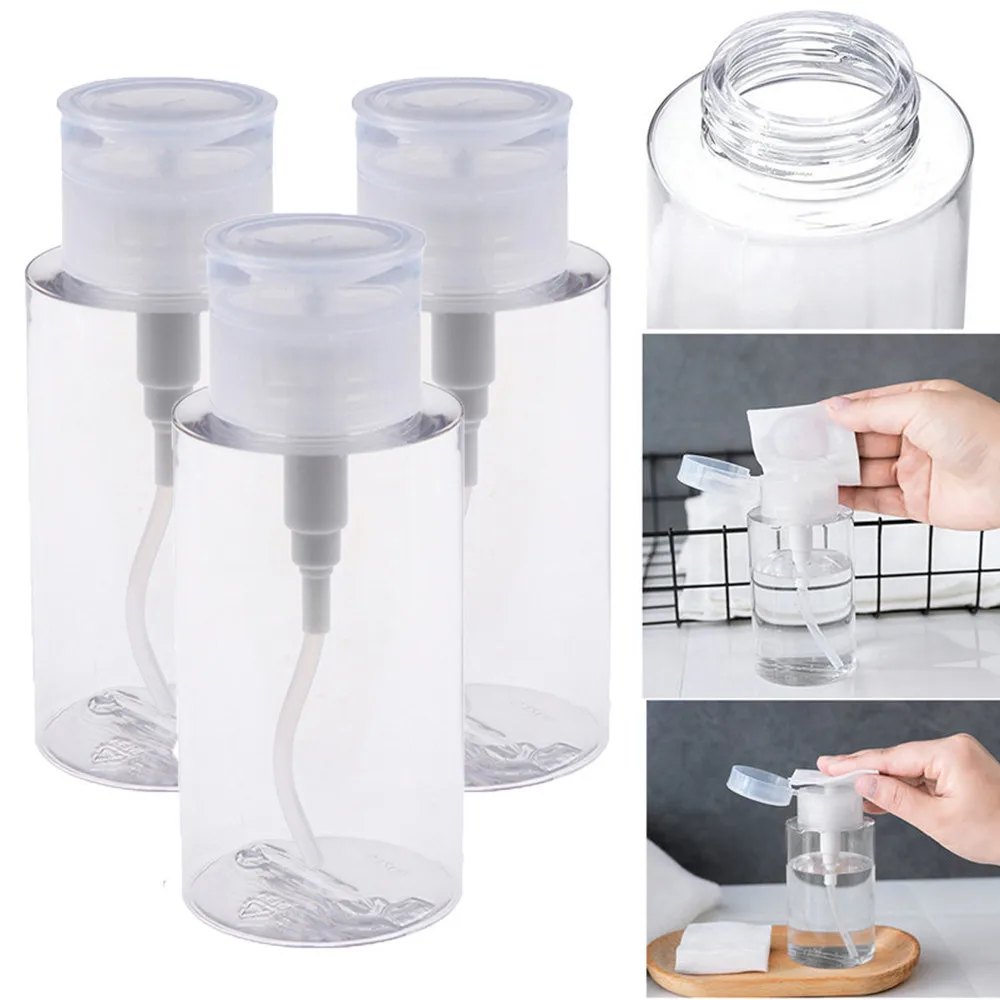 3 Pcs 200ml(6.8oz) Push Down Empty Lockable Pump Dispenser Bottle for Nail Polish and Makeup Remover-Nail Polish Dispenser