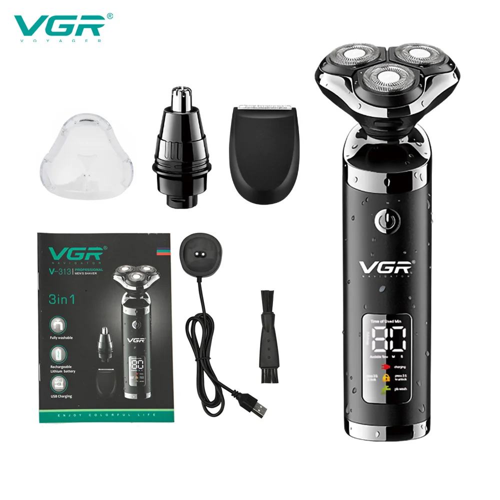 VGR 313 Electric Shaver Professional 3D Floating Double-Ring Veneer IPX7 Waterproof USB Charging Personal Care Rechargeable V313