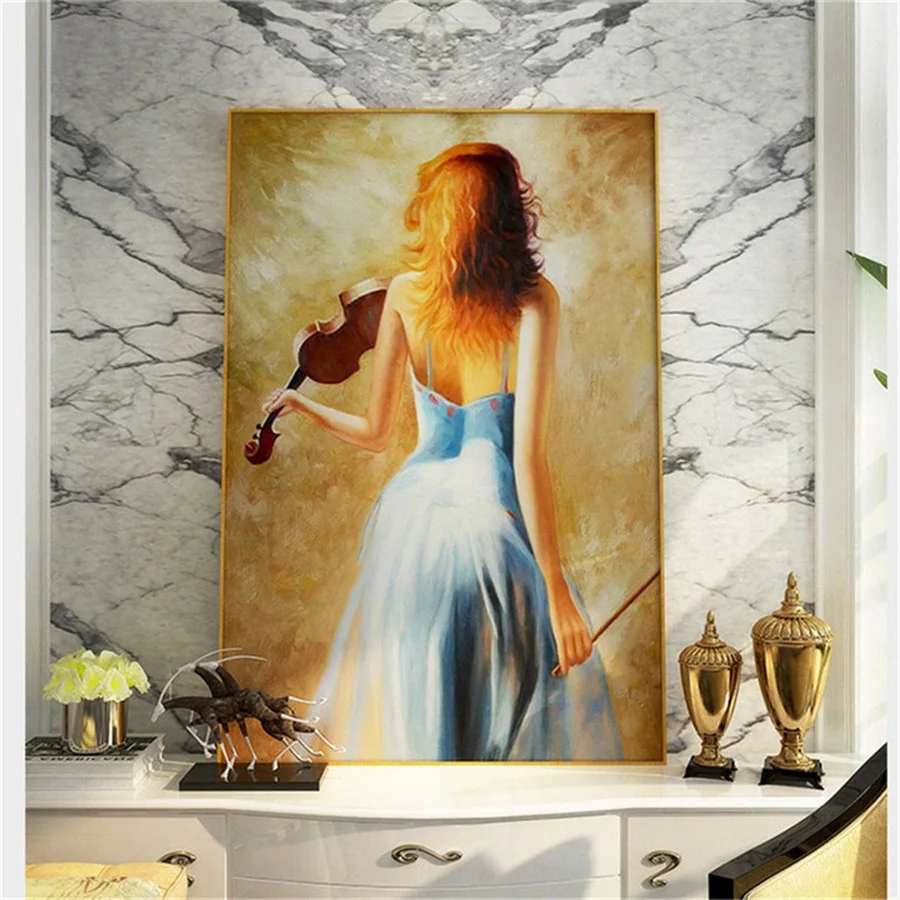

Hand-painted artist dance violin modern oil painting on canvas girl naked back picture living room bedroom wall decoration