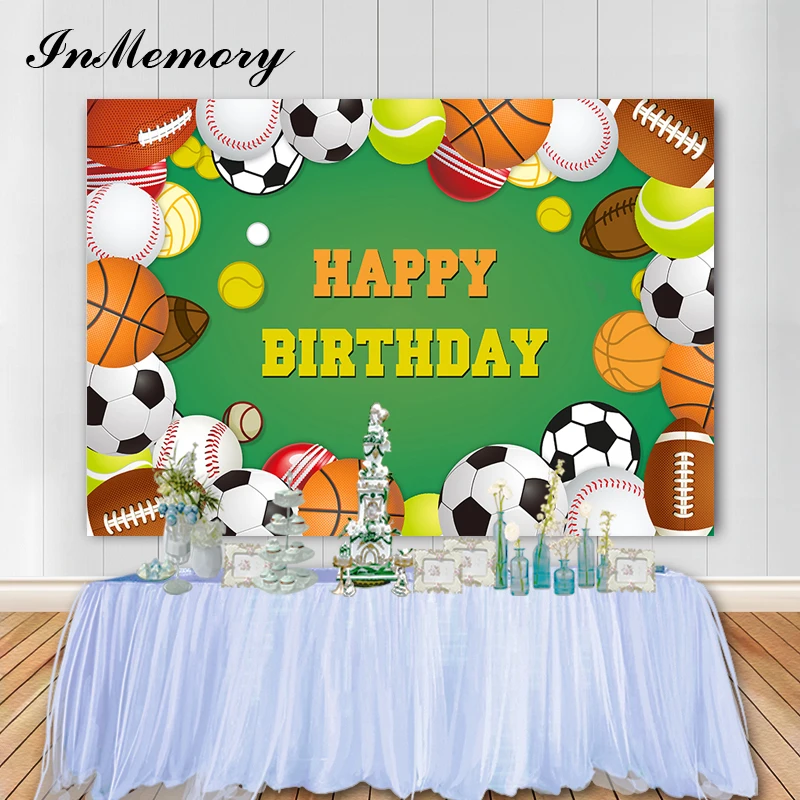 InMemory Ball Sports Backdrop Baseball Tennis Football Basketball Boys Birthday Party Photography Background Decoration Poster