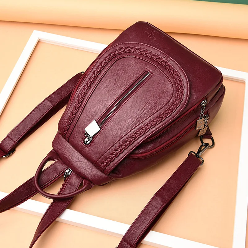 Fashion Women Soft Leather Backpacks Female School Book Bags Large Capacity Shopping Travel Knapsack Femme New Casual Rucksack