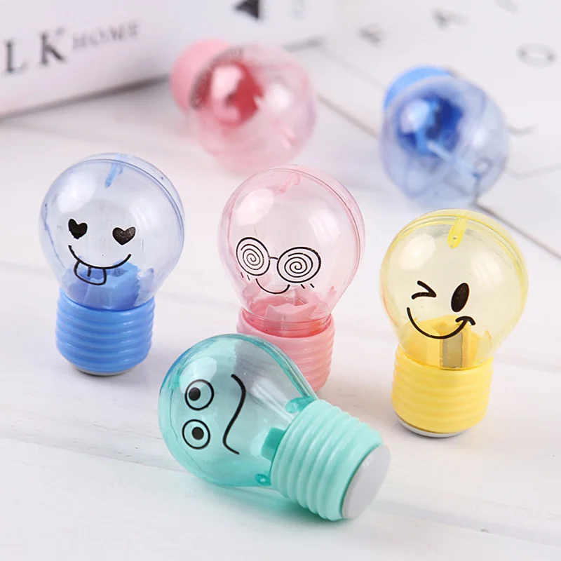 Sacapuntas de plástico para niños, sacapuntas estilo bombilla, regalo Kawaii, papelería, suministros escolares, novedad