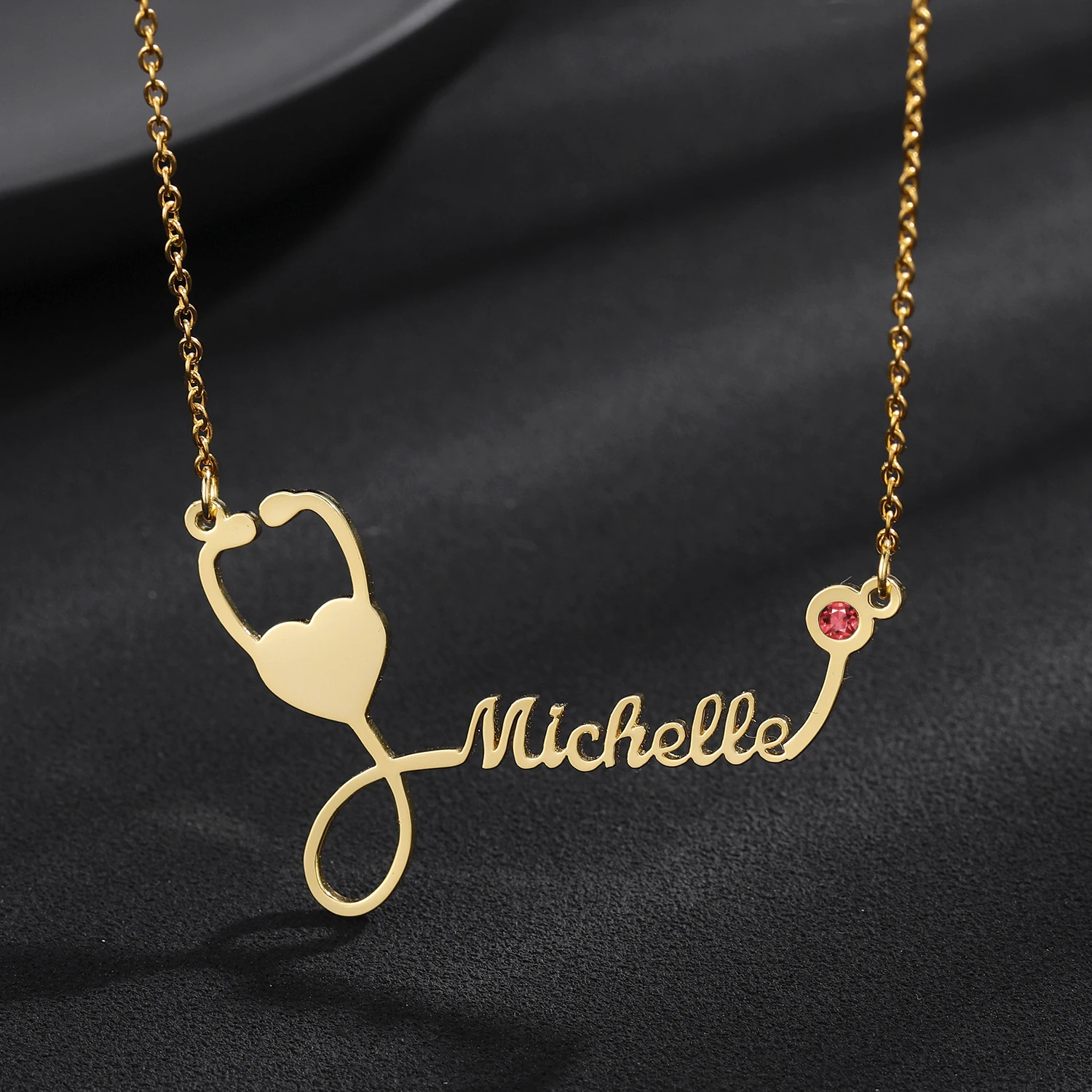 

Custom Stethoscope Name Necklace Gold Stainless Steel Chain Necklaces For Women Doctor Nurse Fashion Jewelry Personalized Gift