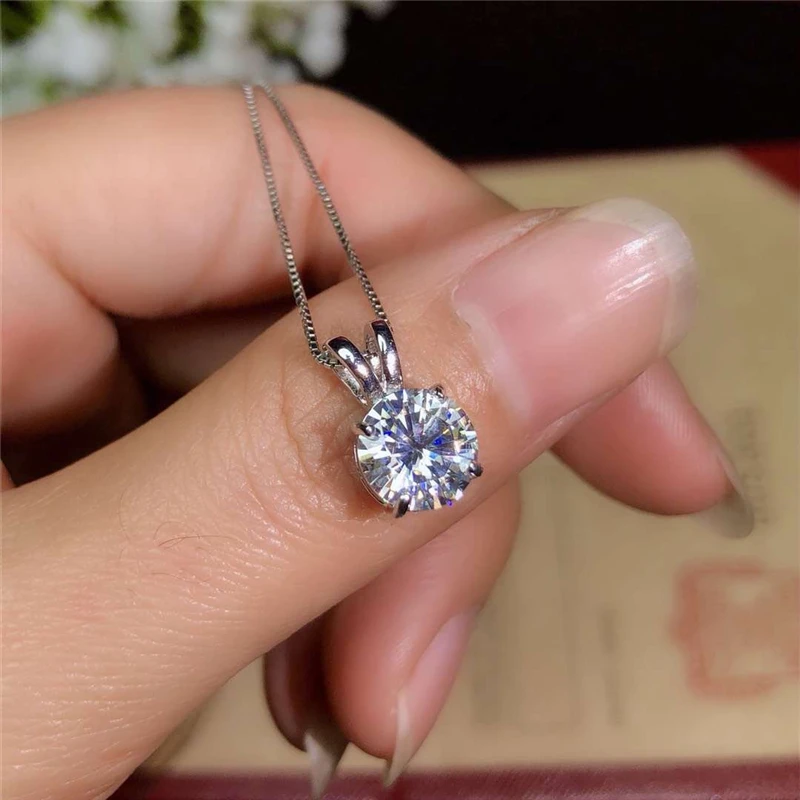 2ct Lab Diamond Solitaire Pendant Necklace 925 Sterling Silver Choker Statement Necklace Women Silver 925 Jewelry With Box Chain